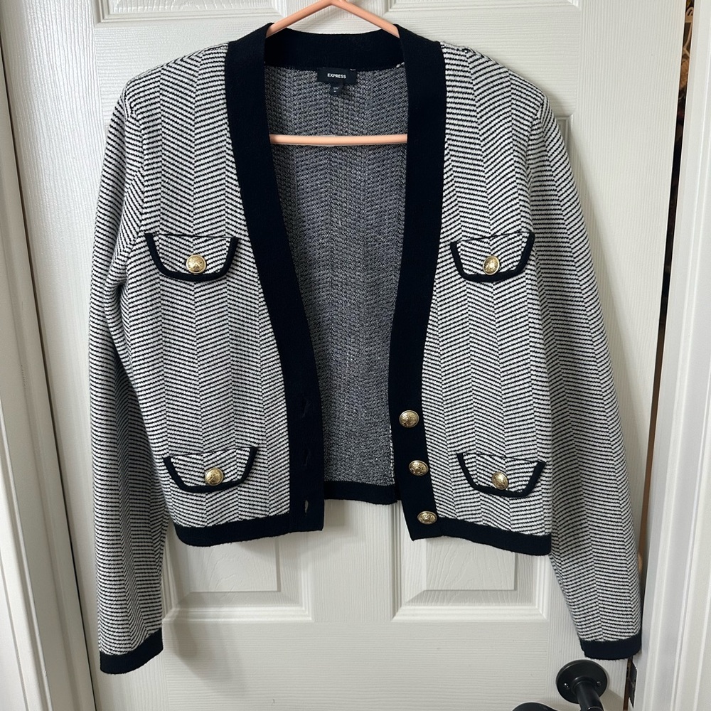Express Black and White Knit Cardigan/Blazer with gold buttons